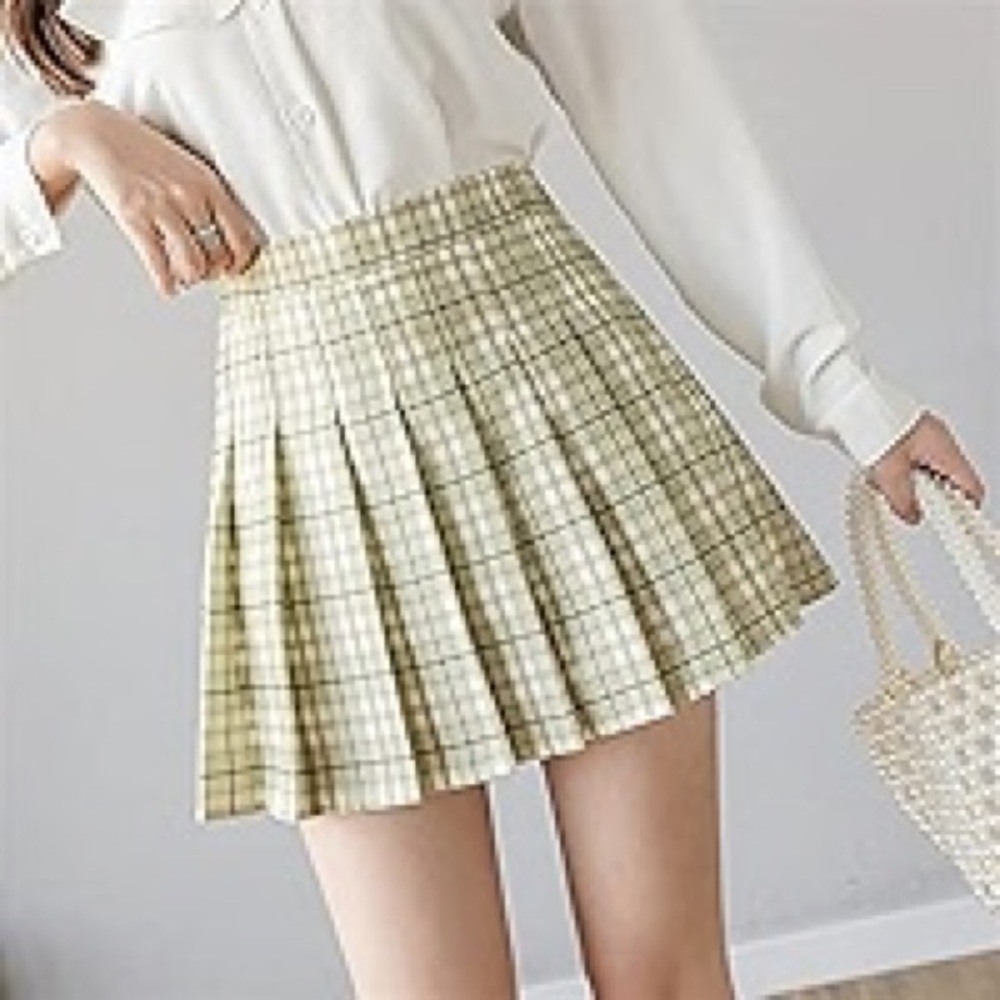 Akira Green Brown Plaid Pleated Clueless Preppy Academia Retro Mini Skirt L